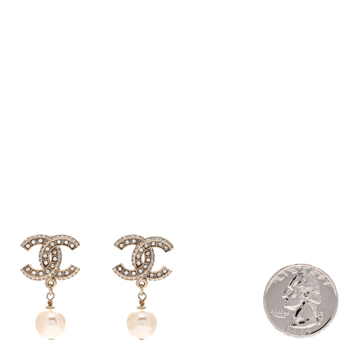 Crystal Pearl CC Drop Earrings Gold