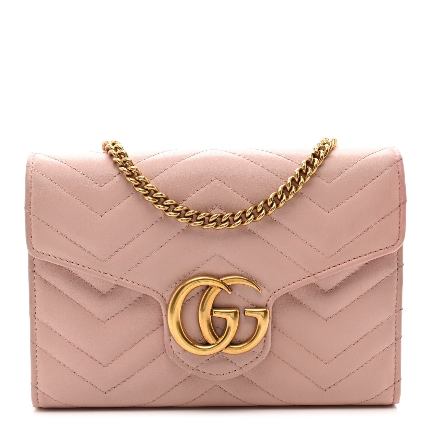 Gucci Calfskin Matelasse GG Marmont Chain Wallet Perfect Pink 1 of 12