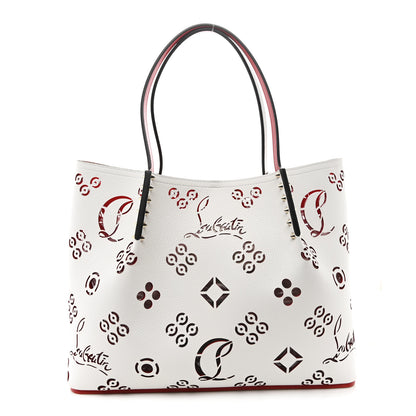 Christian Louboutin Calfskin Loubinthesky Large Perforated Cabarock Spikes Tote Snow 1 of 9