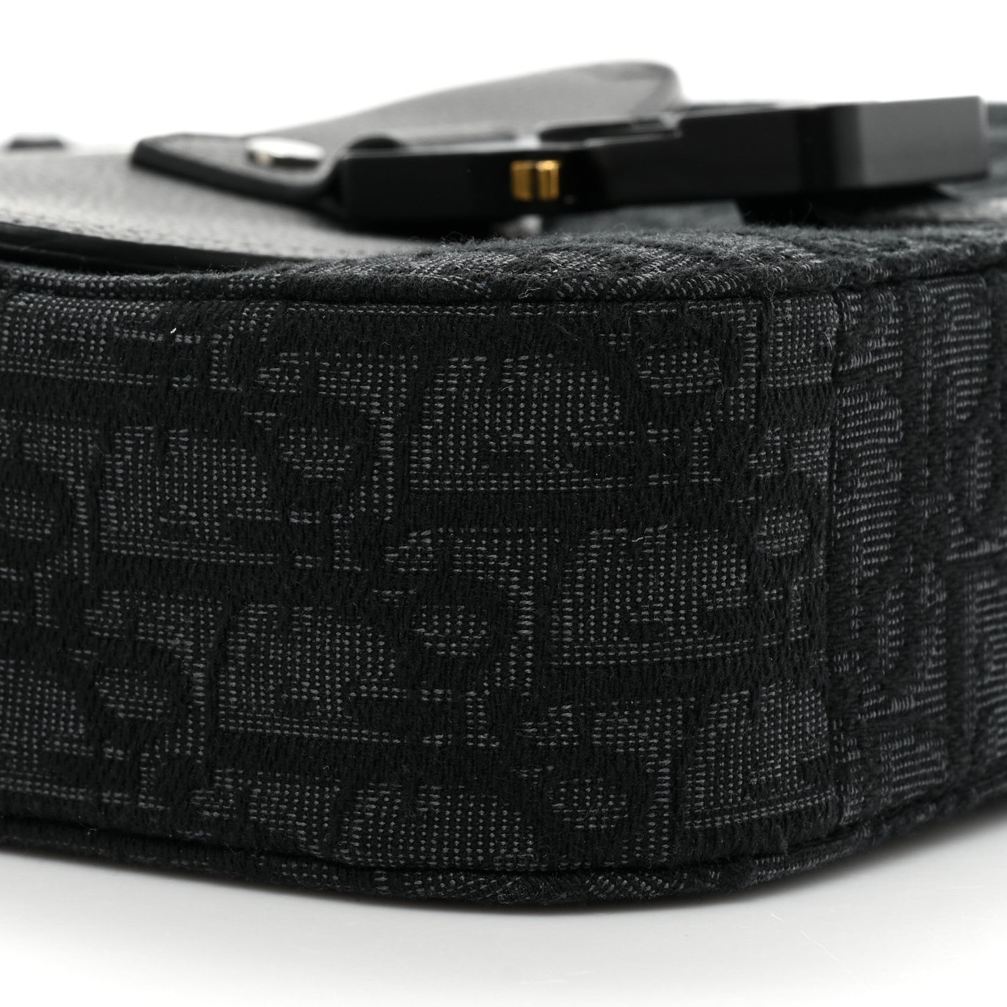 Oblique Jacquard Grained Calfskin Saddle Pouch With Strap Black