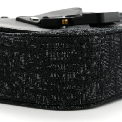 Christian Dior Oblique Jacquard Grained Calfskin Saddle Pouch With Strap Black 9 of 10