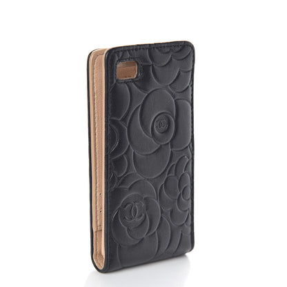 Chanel Lambskin Camellia Embossed Phone Case Black 3 of 9