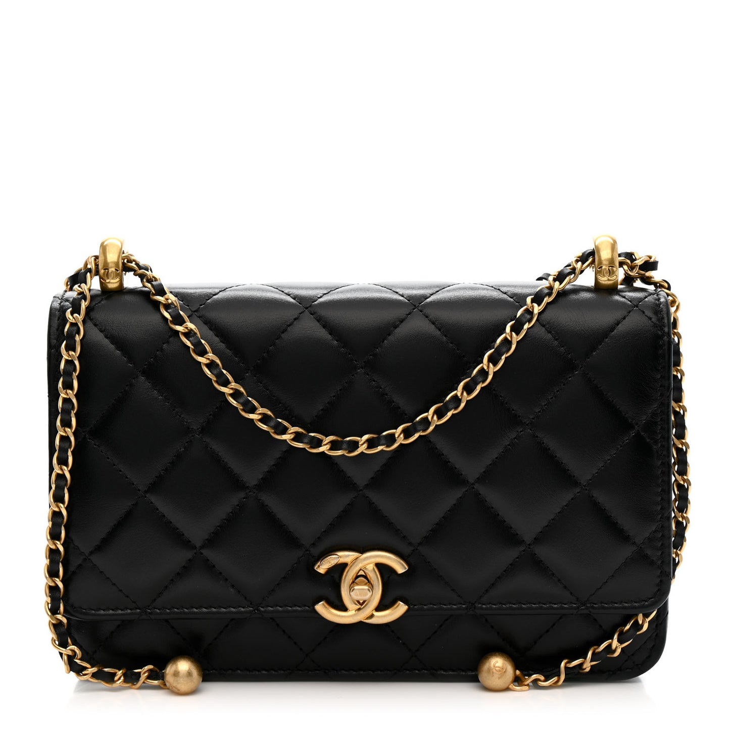 Calfskin Quilted Perfect Fit Wallet On Chain WOC Black