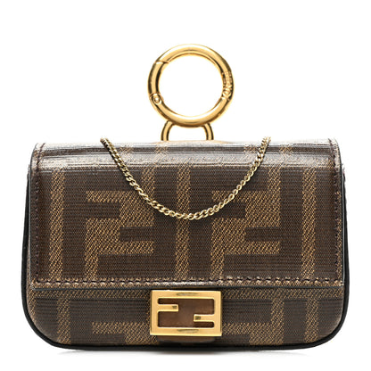 Fendi Glazed Fabric FF 1974 Nano Baguette Charm Mogano Panna 1 of 8