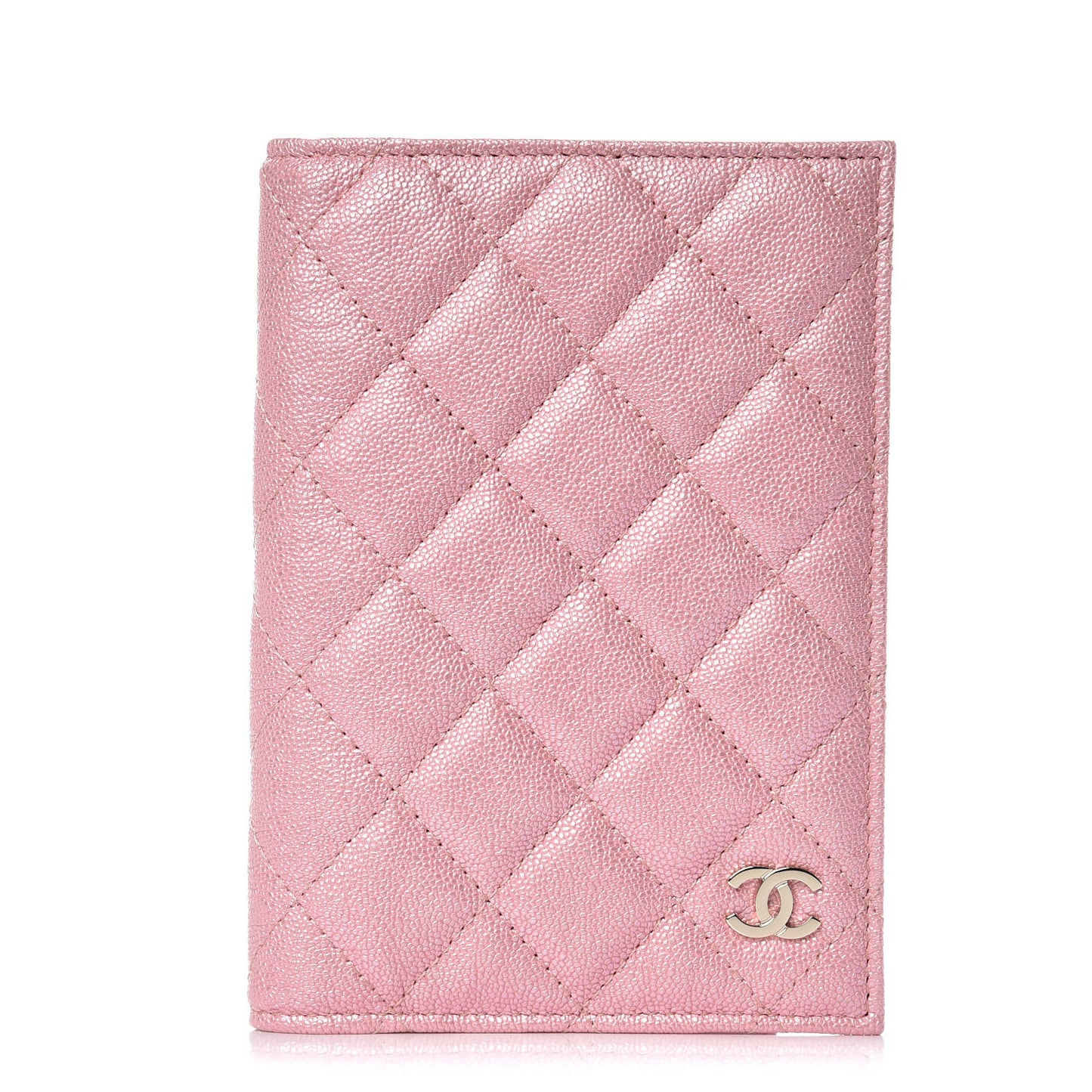 Iridescent Caviar Quilted Passport Holder Pink