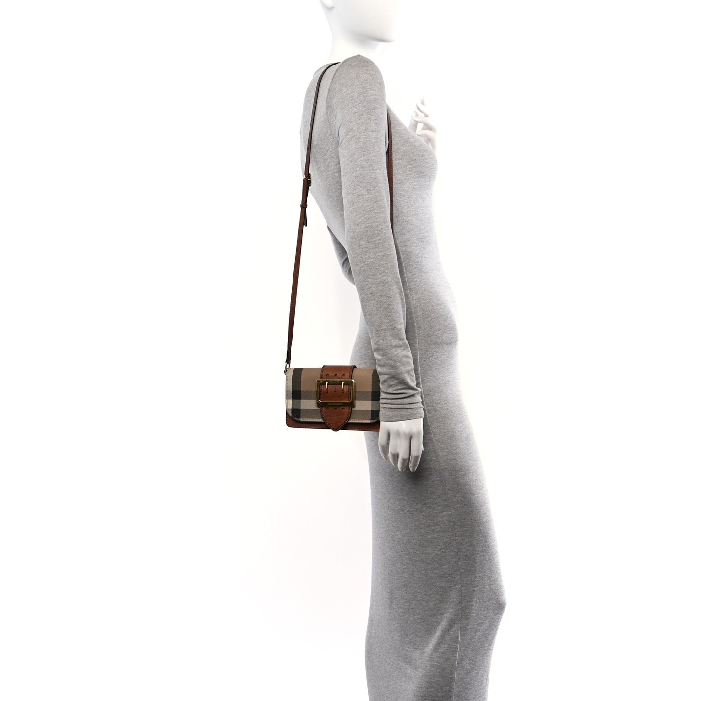 House Check Bridle Calfskin Small Madison Buckle Bag Tan