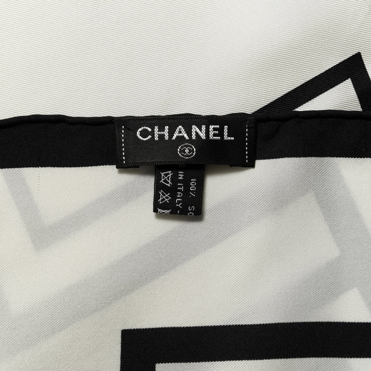 Silk CC Square Scarf White Black