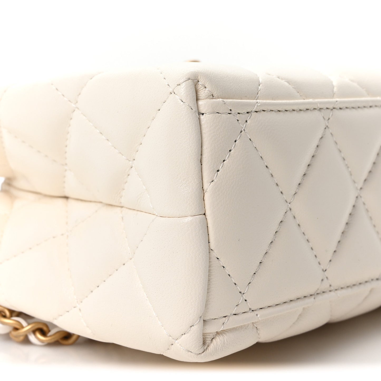 Shiny Aged Calfskin Quilted Nano Kelly Shopper White
