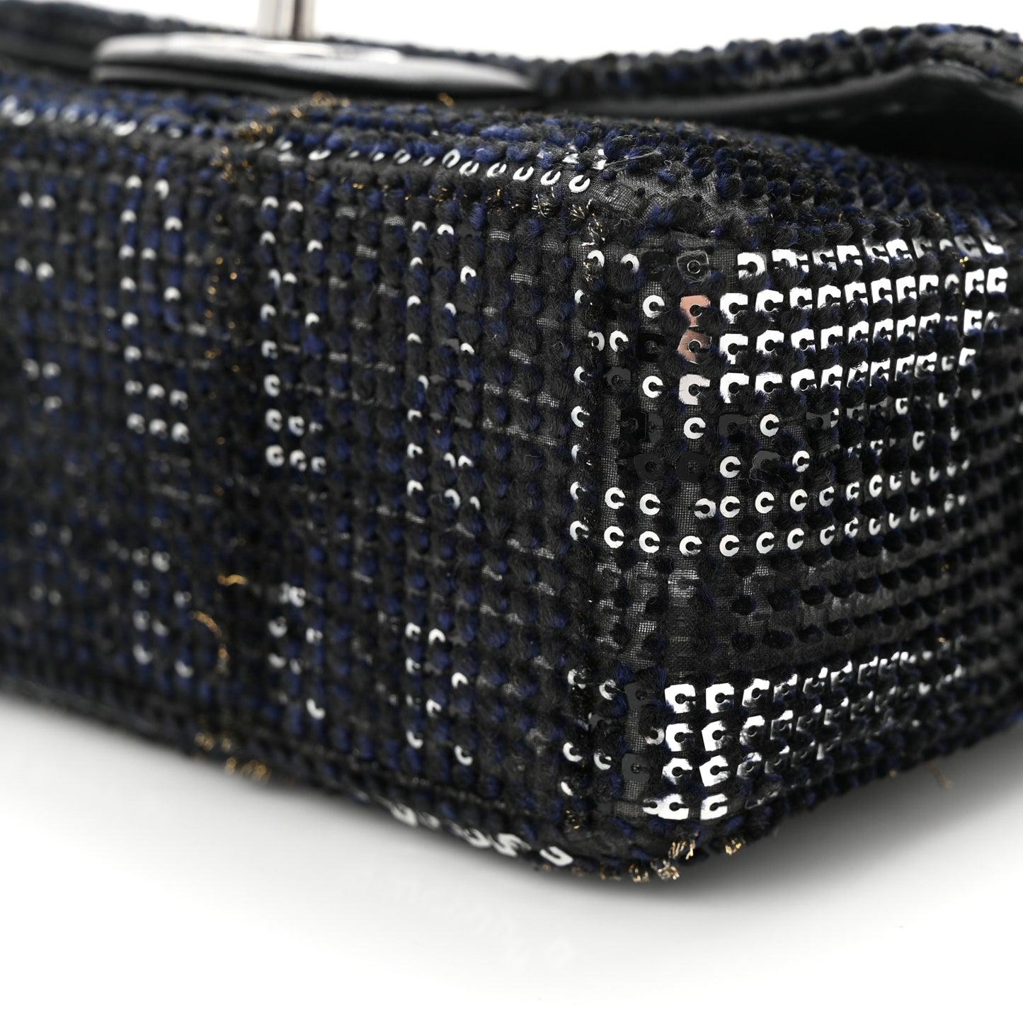 Sequin Mini Rectangular Single Flap Black Silver