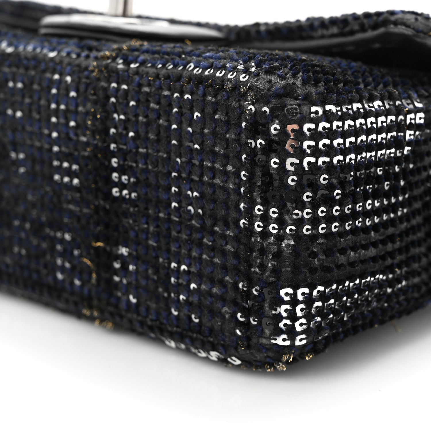 Chanel Sequin Mini Rectangular Single Flap Black Silver 10 of 11