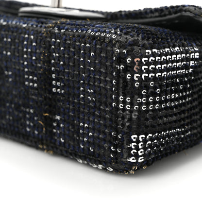 Chanel Sequin Mini Rectangular Single Flap Black Silver 10 of 11