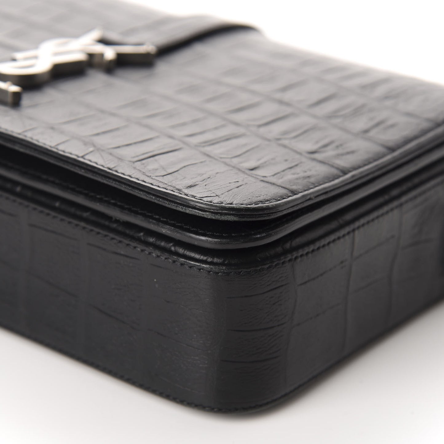 Calfskin Crocodile Embossed Medium Monogram Universite Bag Black