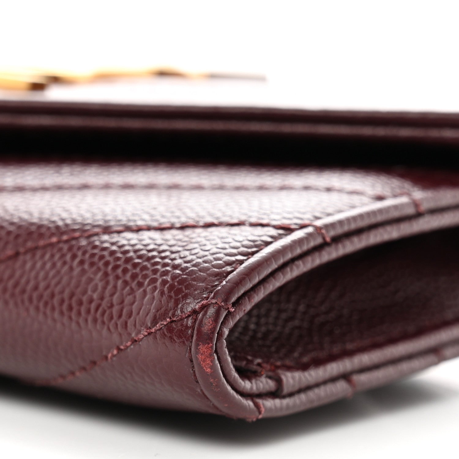 Saint Laurent Grain De Poudre Matelasse Chevron Small Monogram Envelope Wallet Burgundy 8 of 9
