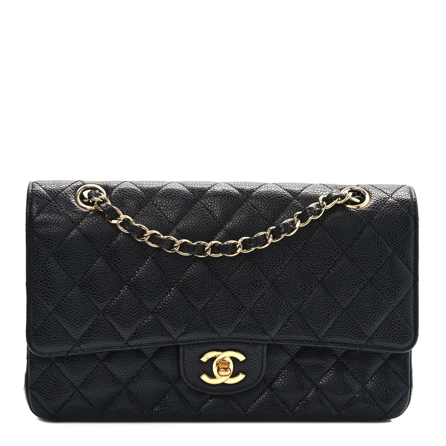 Caviar Quilted Medium Double Flap Black