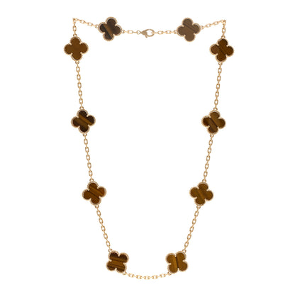 Van Cleef & Arpels 18K Yellow Gold Tiger Eye 10 Motifs Vintage Alhambra Necklace 3 of 5