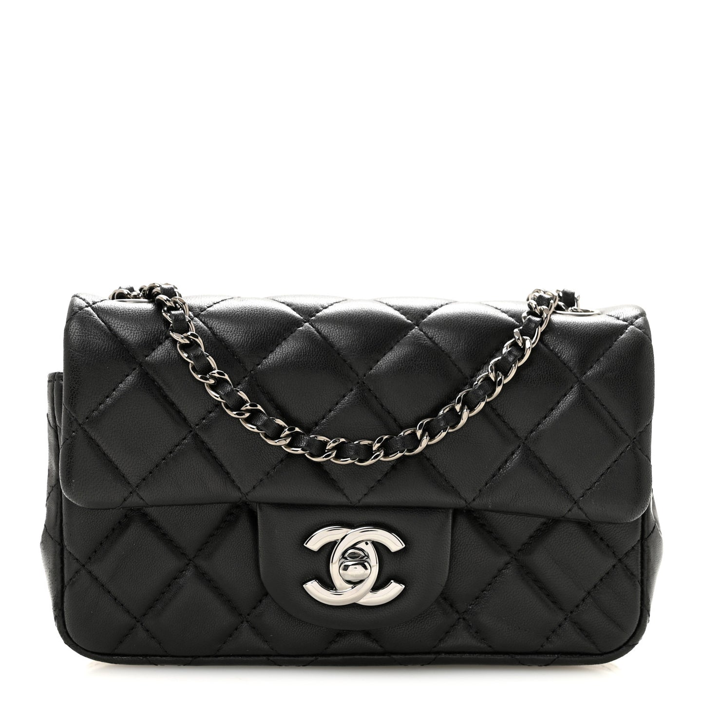 Lambskin Quilted Extra Mini Rectangular Flap Black