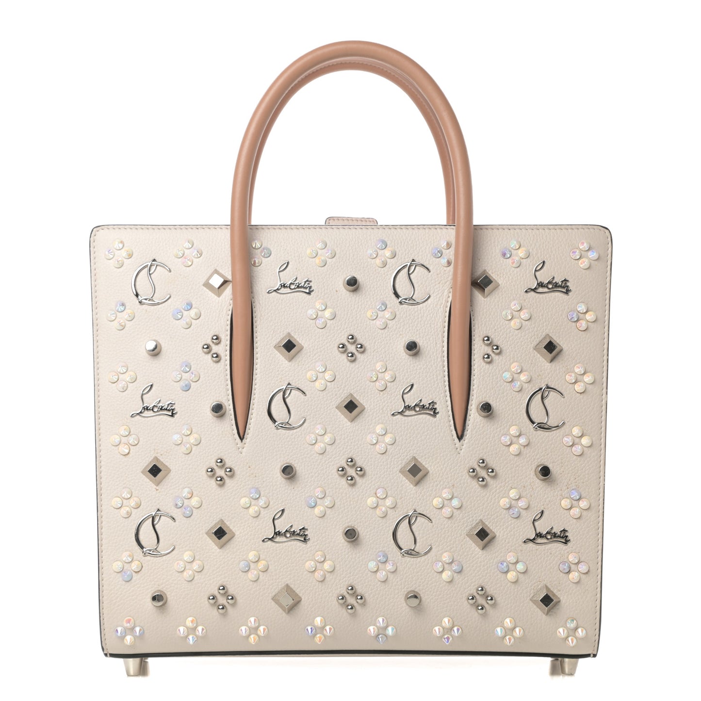 Calfskin Spikes Loubinthesky Medium Paloma Ivory