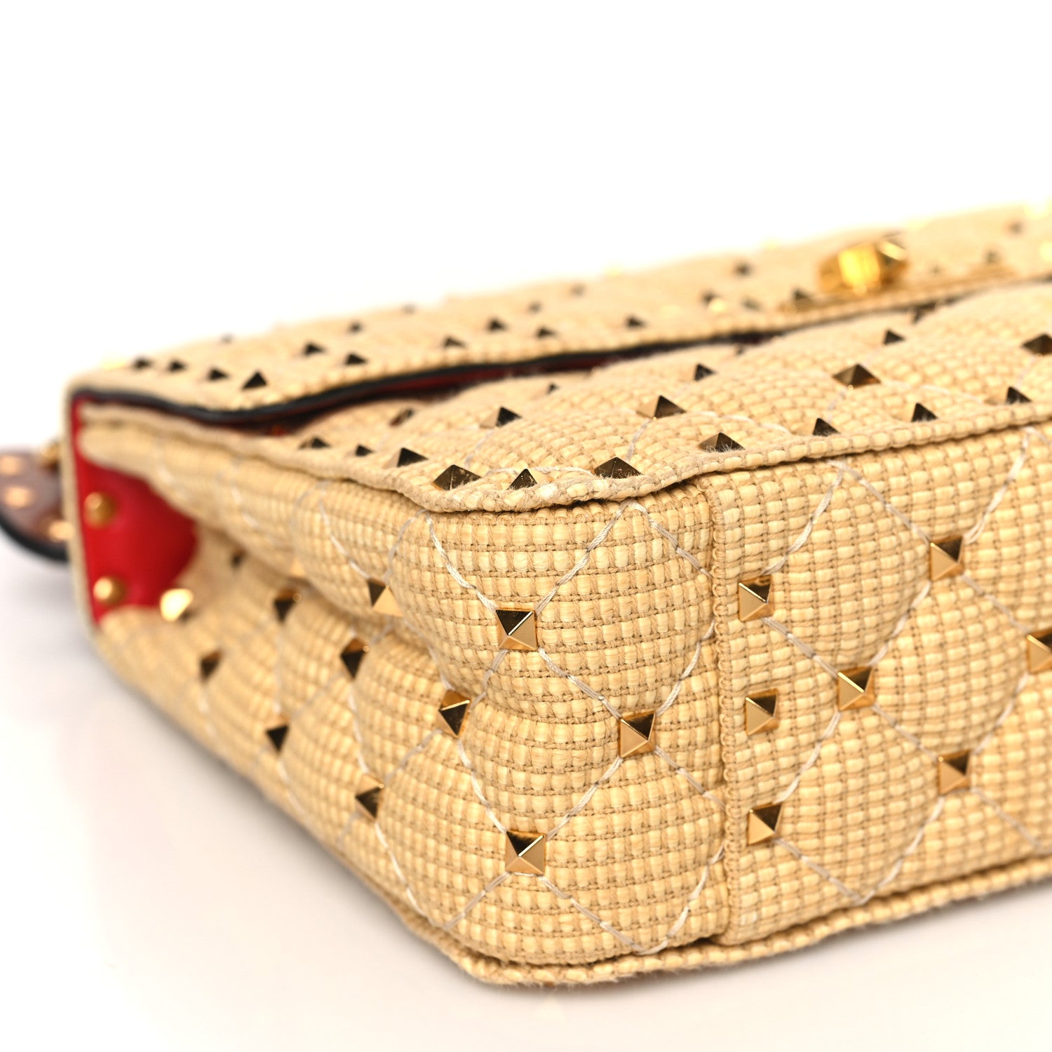 Valentino Garavani Raffia Medium Rockstud Spike Shoulder Bag Natural Tan 7 of 8
