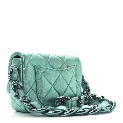 Chanel Metallic Lambskin Quilted Mini Lacquered Chain Flap Turquoise 3 of 10