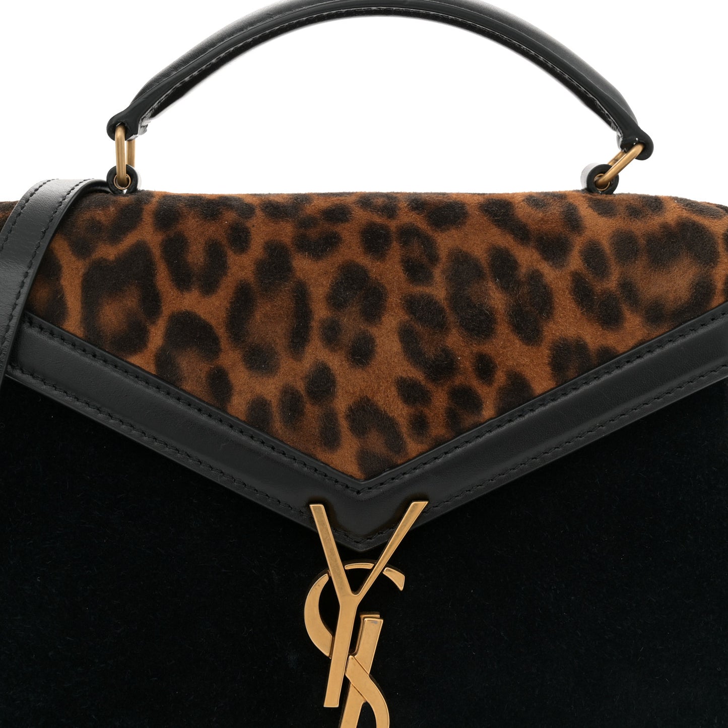 Suede Leopard Print Mini Classic Monogram Cassandra Top Handle Manto Naturale Black