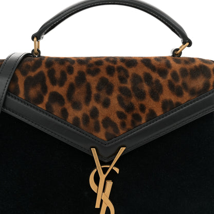 Saint Laurent Suede Leopard Print Mini Classic Monogram Cassandra Top Handle Manto Naturale Black 8 of 11