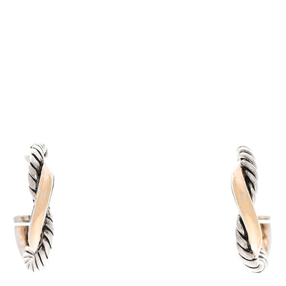 David Yurman Sterling Silver 14K Yellow Gold 3mm Petite Infinity Huggie Hoop Earrings 1 of 5