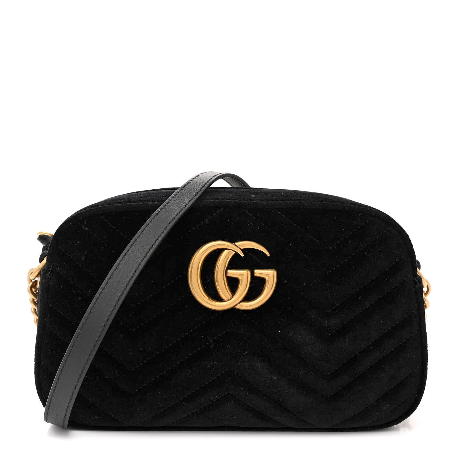 Gucci Velvet Matelasse Small GG Marmont Chain Shoulder Bag Black 1 of 10