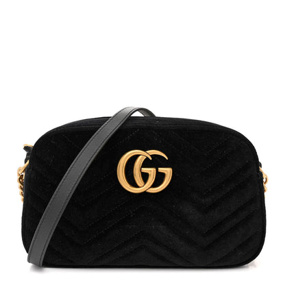Gucci Velvet Matelasse Small GG Marmont Chain Shoulder Bag Black 1 of 10
