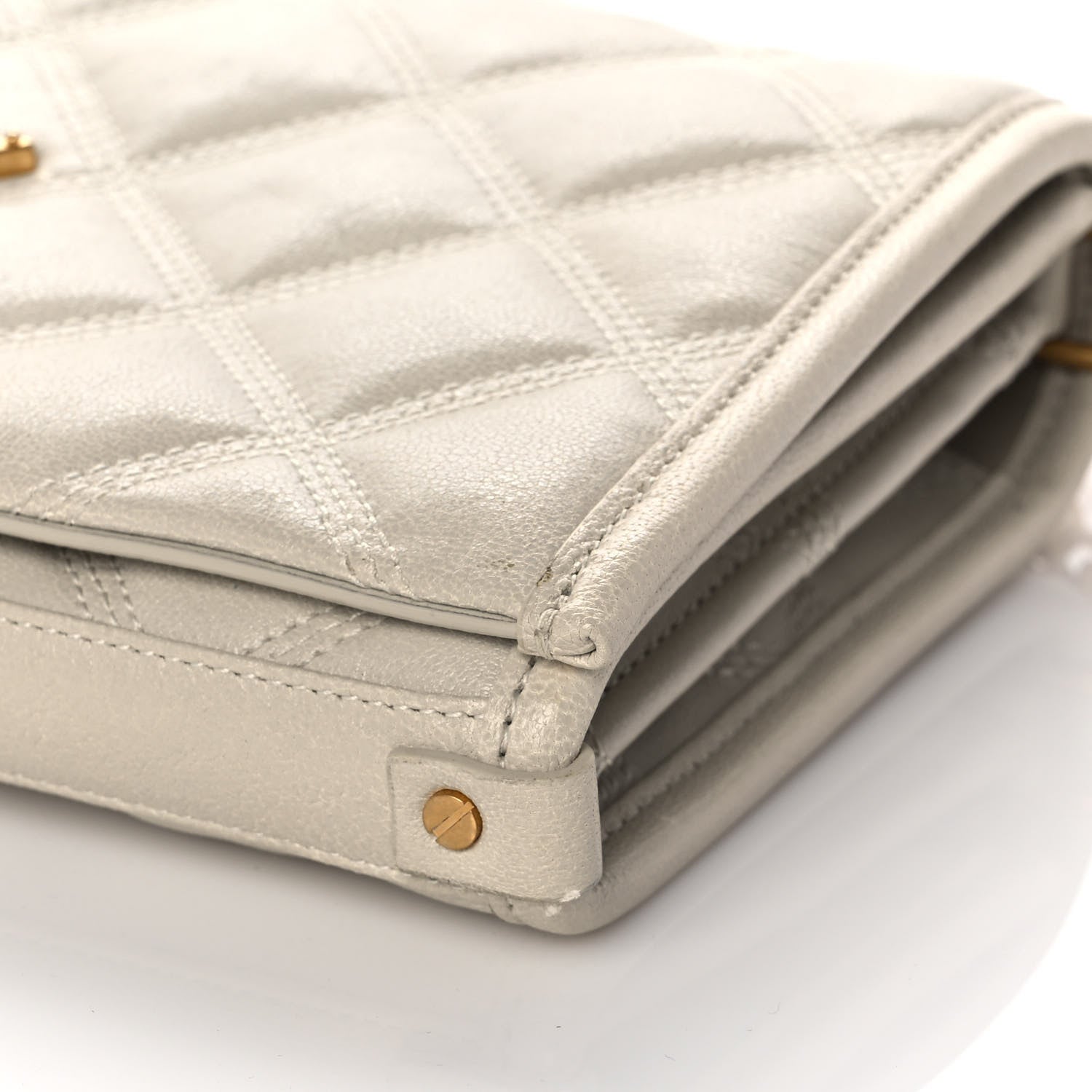 Saint Laurent Lambskin Diamond Quilted Becky Chain Wallet Blanc Vintage 9 of 13