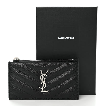 Saint Laurent Monogram Grain de Poudre 5 Fragments Zip Pouch Card Holder Black 1 of 8