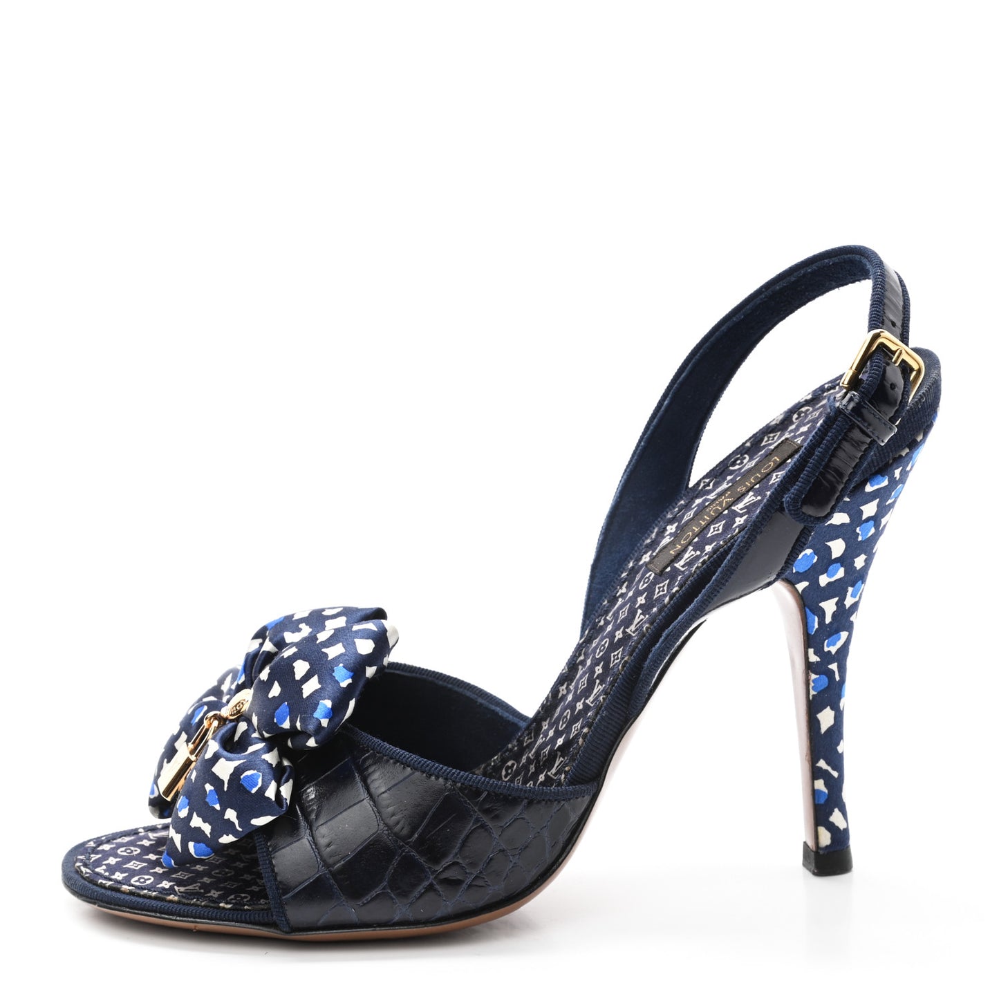 Crocodile Silk Bow Lock Slingback Pumps 37