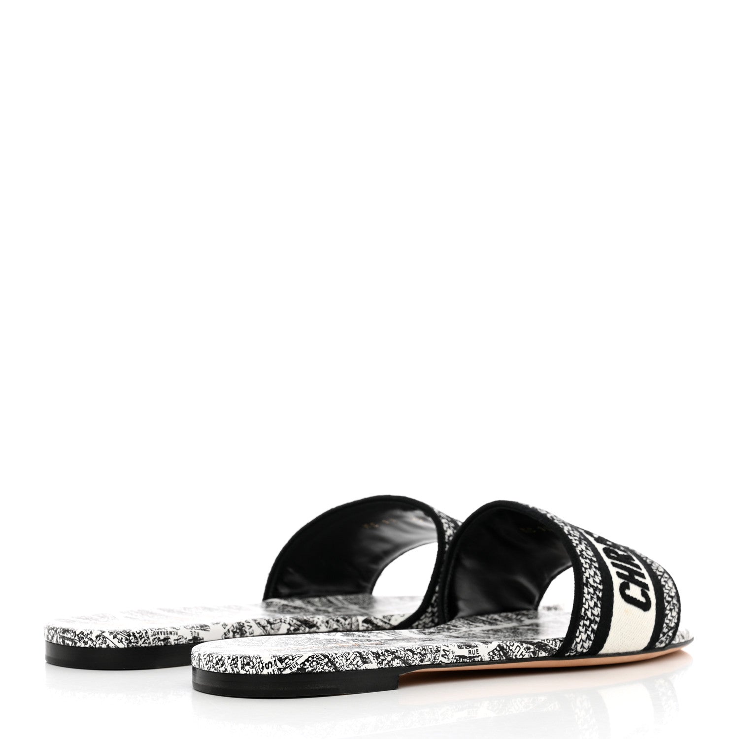 Christian Dior Canvas Plan de Paris Embroidered Dway Flat Slide Sandals 40.5 Off White Black 4 of 15