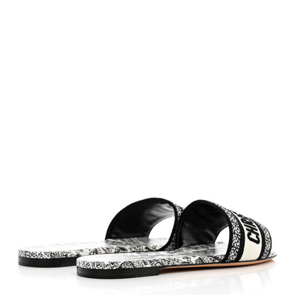 Christian Dior Canvas Plan de Paris Embroidered Dway Flat Slide Sandals 40.5 Off White Black 4 of 15