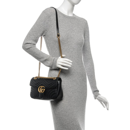 Gucci Calfskin Matelasse Small GG Marmont Shoulder Bag Black 2 of 14
