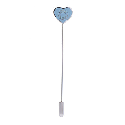 Hermes Lacquered Palladium Clou De Coeur Hat Pin Bleu Pastel 1 of 4