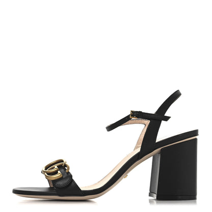 Gucci Lifford Calfskin GG Marmont Ankle Wrap 105mm Sandals 37.5 Black 1 of 8