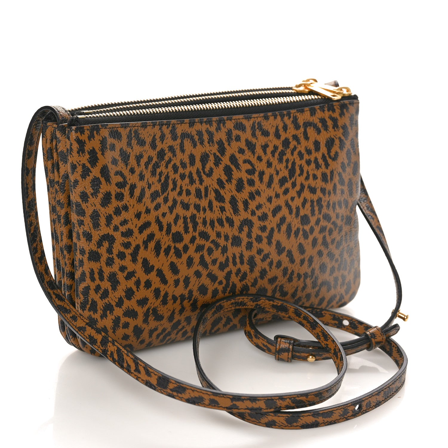 Celine Goatskin Leopard Printed Small Trio Crossbody Bag Brown Black 3 of 11