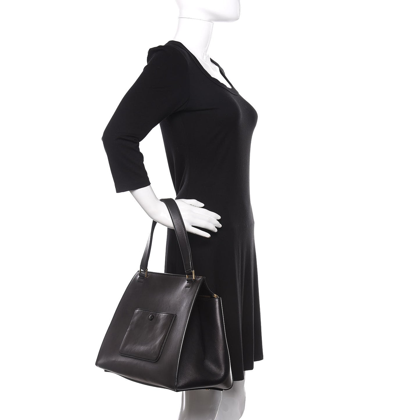 Smooth Calfskin Medium Bi-Color Edge Shoulder Bag Black Cream