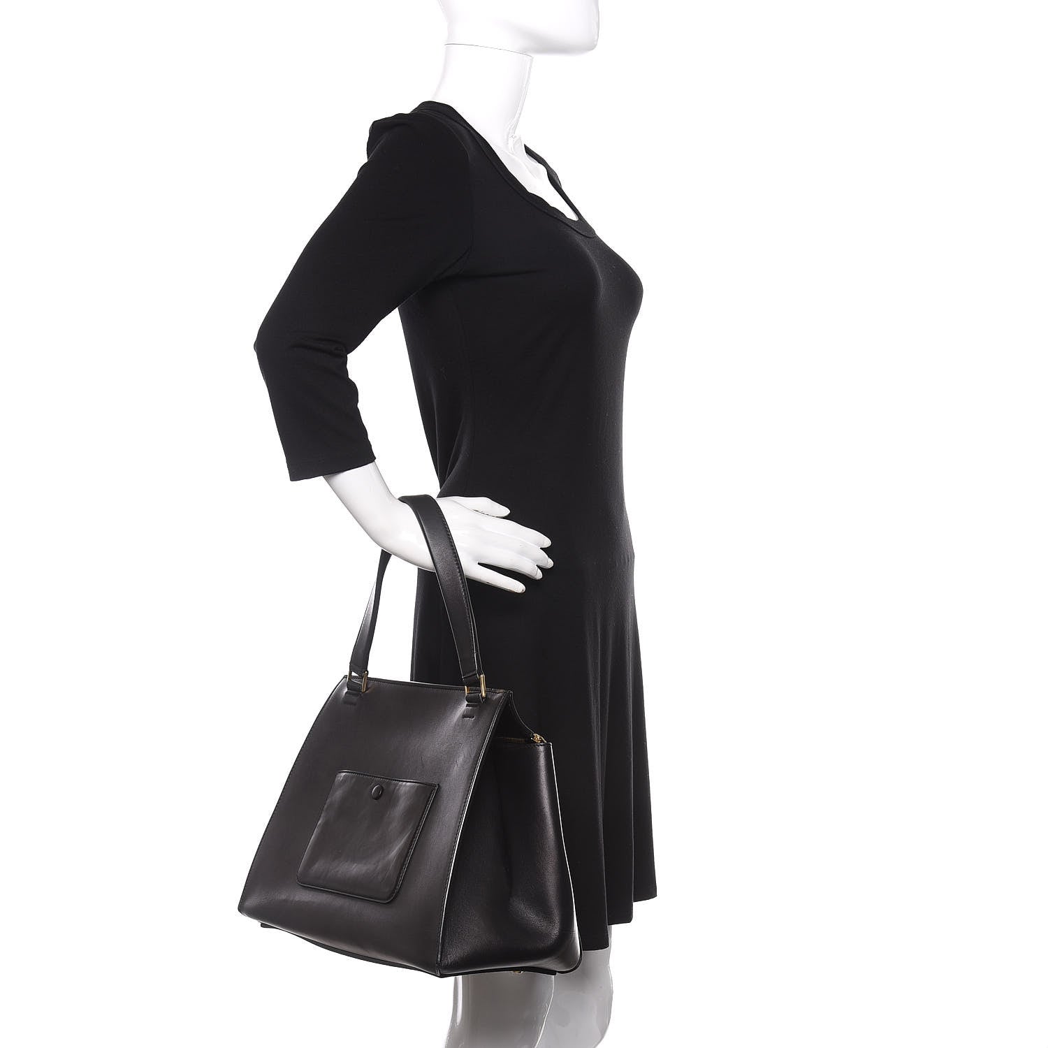 Celine Smooth Calfskin Medium Bi-Color Edge Shoulder Bag Black Cream 2 of 10