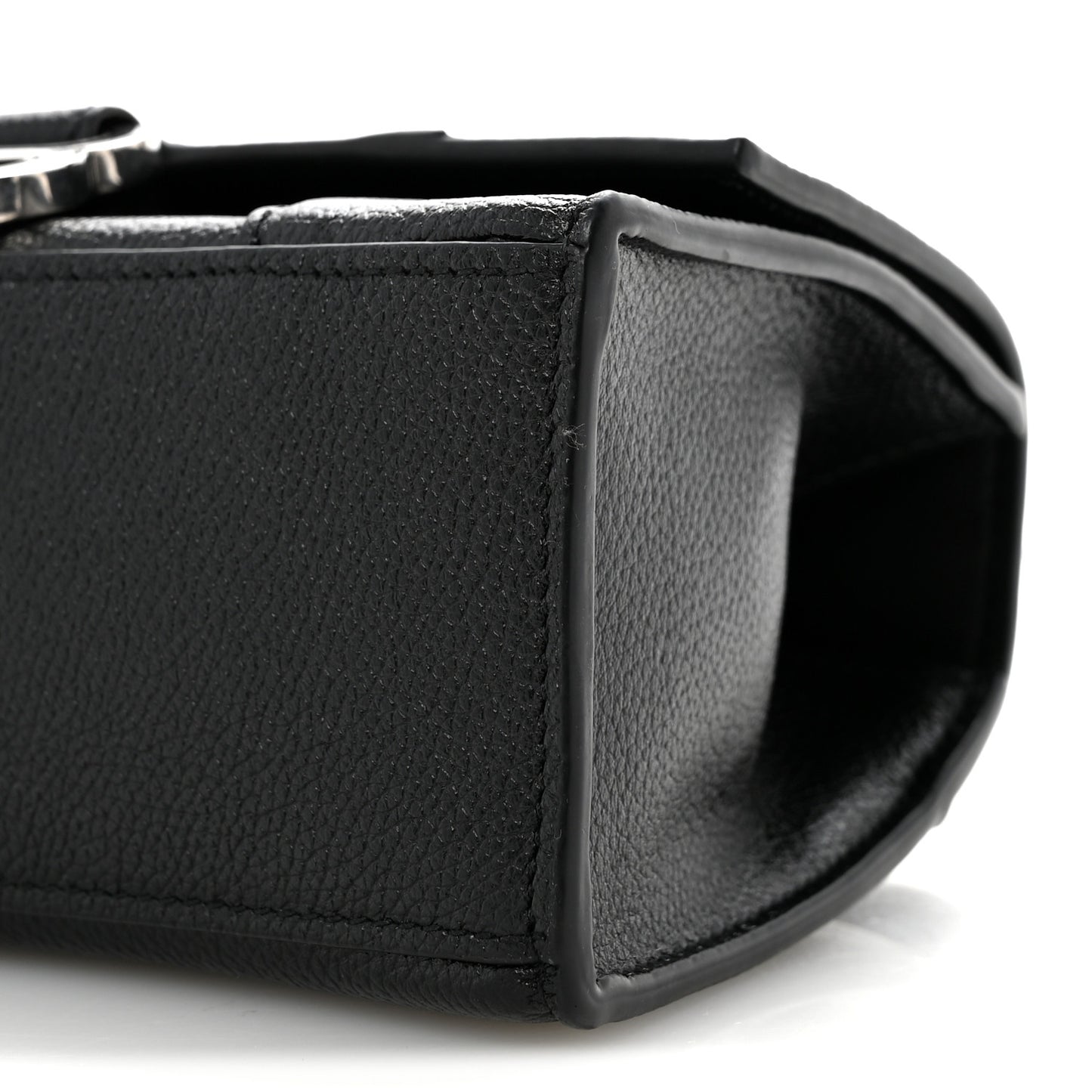 Grained Calfskin Hourglass Top Handle Bag XS Black