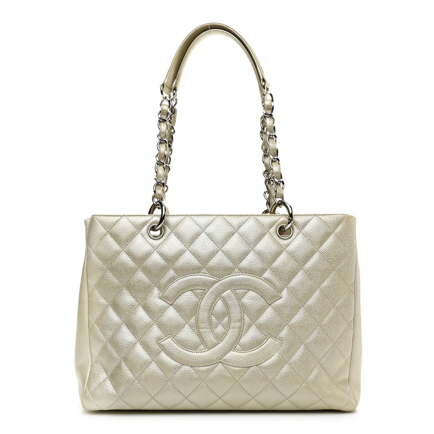 Metallic Caviar Quilted Grand Shopping Tote GST Light Gold