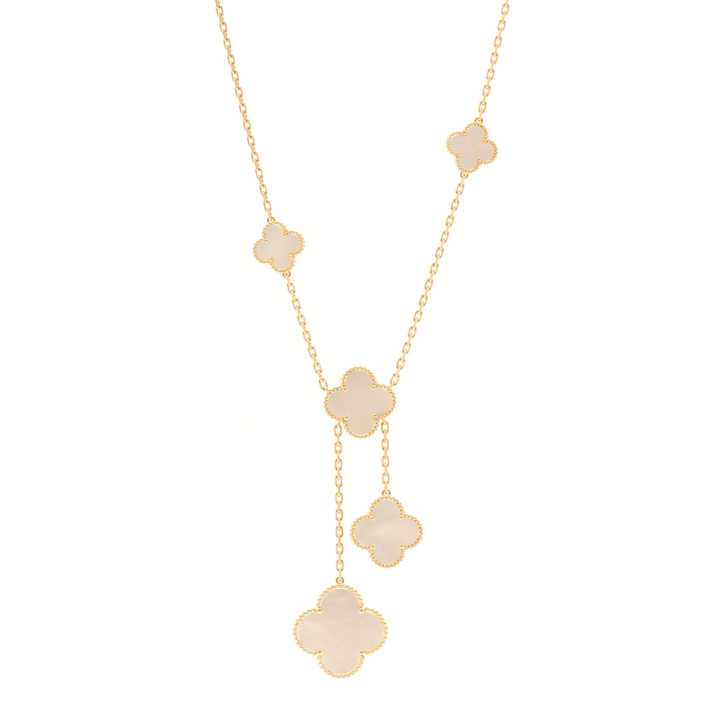 18K Yellow Gold Mother of Pearl 6 Motifs Magic Alhambra Necklace