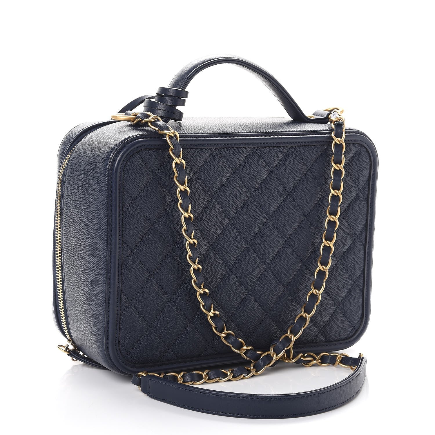Chanel Caviar Quilted Large CC Filigree Vanity Case Navy 3 of 10