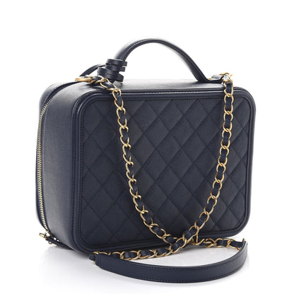 Chanel Caviar Quilted Large CC Filigree Vanity Case Navy 3 of 10