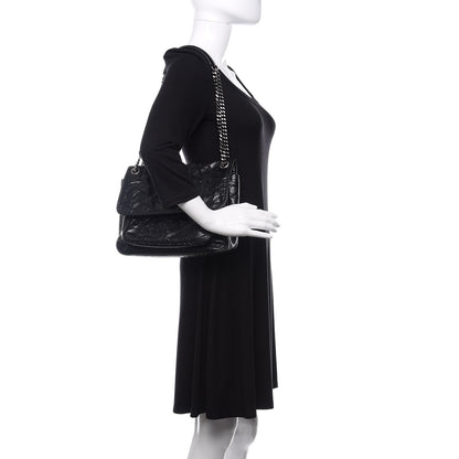 Saint Laurent Crinkled Calfskin Matelasse Monogram Medium Niki Chain Satchel Black 2 of 12