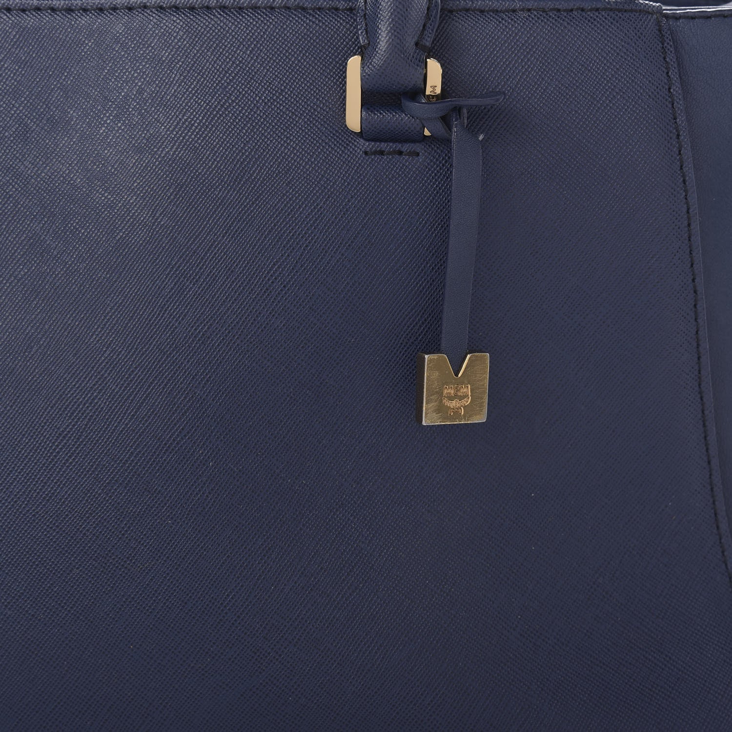 MCM Saffiano Top Handle Tote Blue 9 of 10