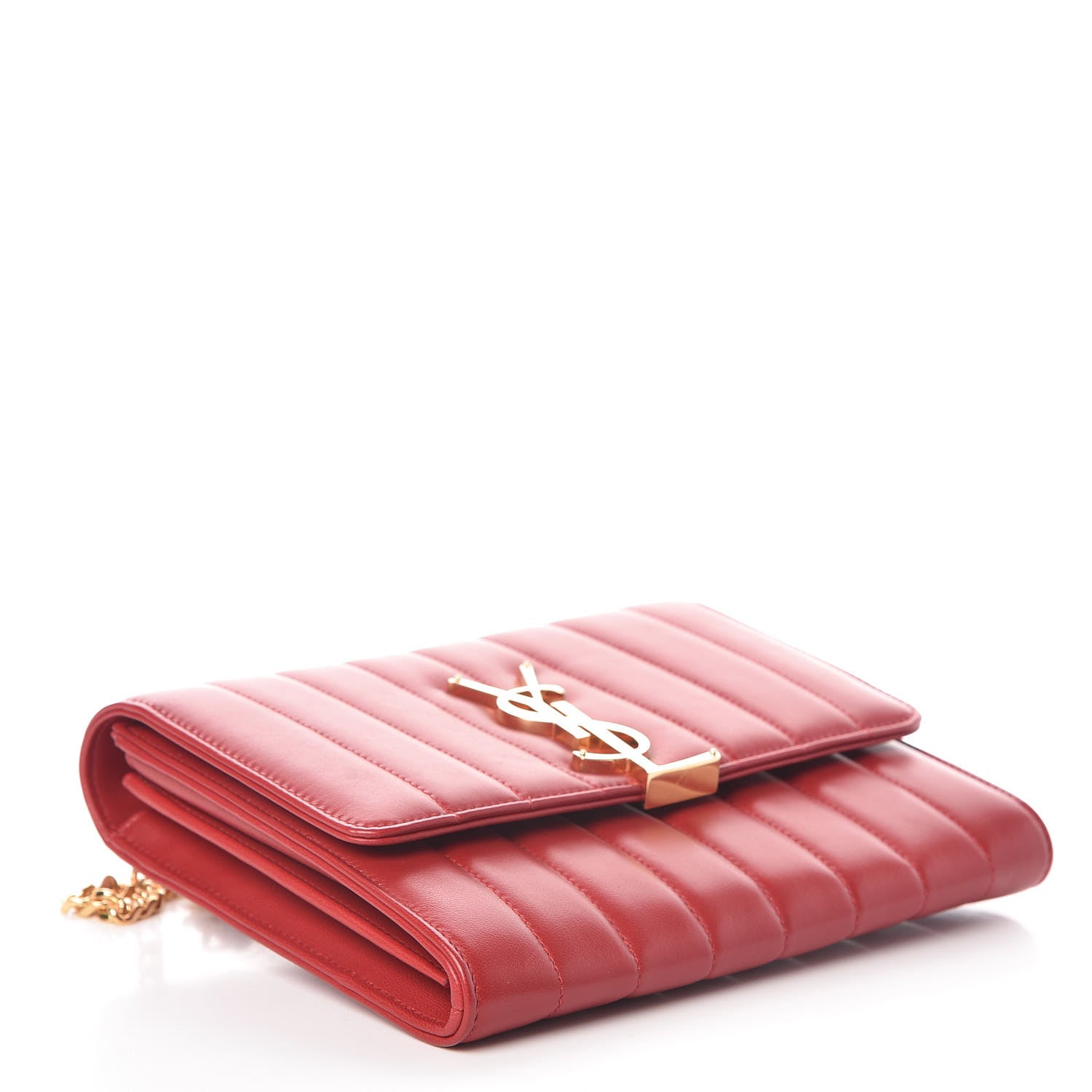 Saint Laurent Lambskin Matelasse Monogram Vicky Chain Wallet Rouge Eros 4 of 8