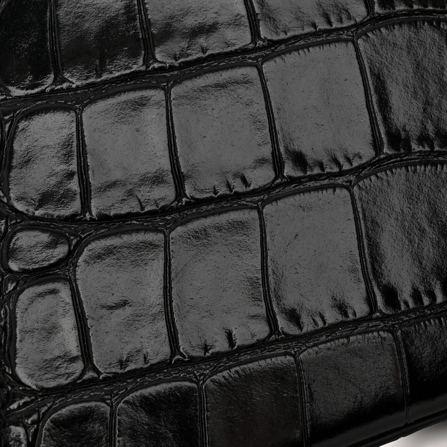 Shiny Calfskin Monochrome Crocodile Embossed Hourglass Top Handle Bag XS Black