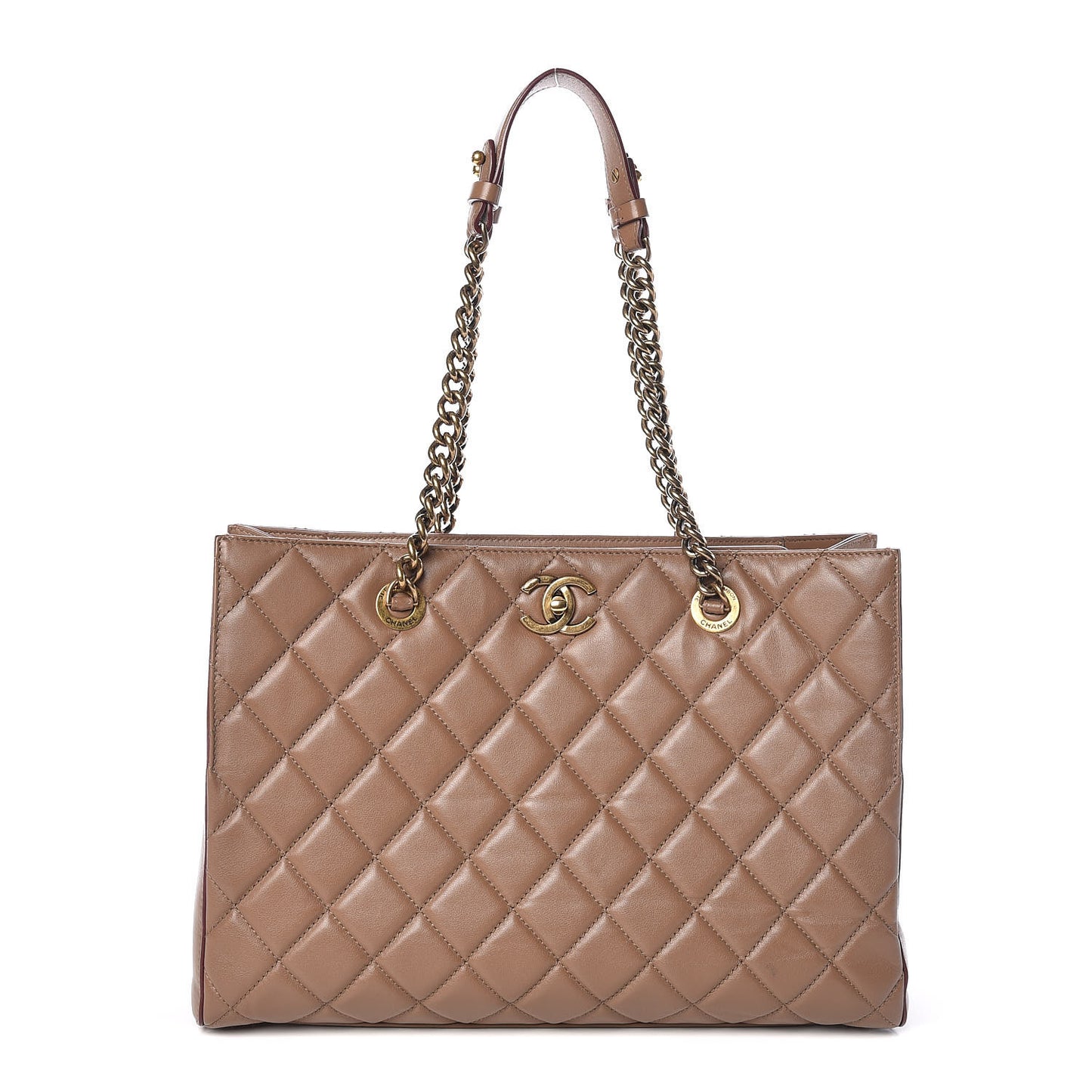 Calfskin Quilted Large Shopping Tote Brown