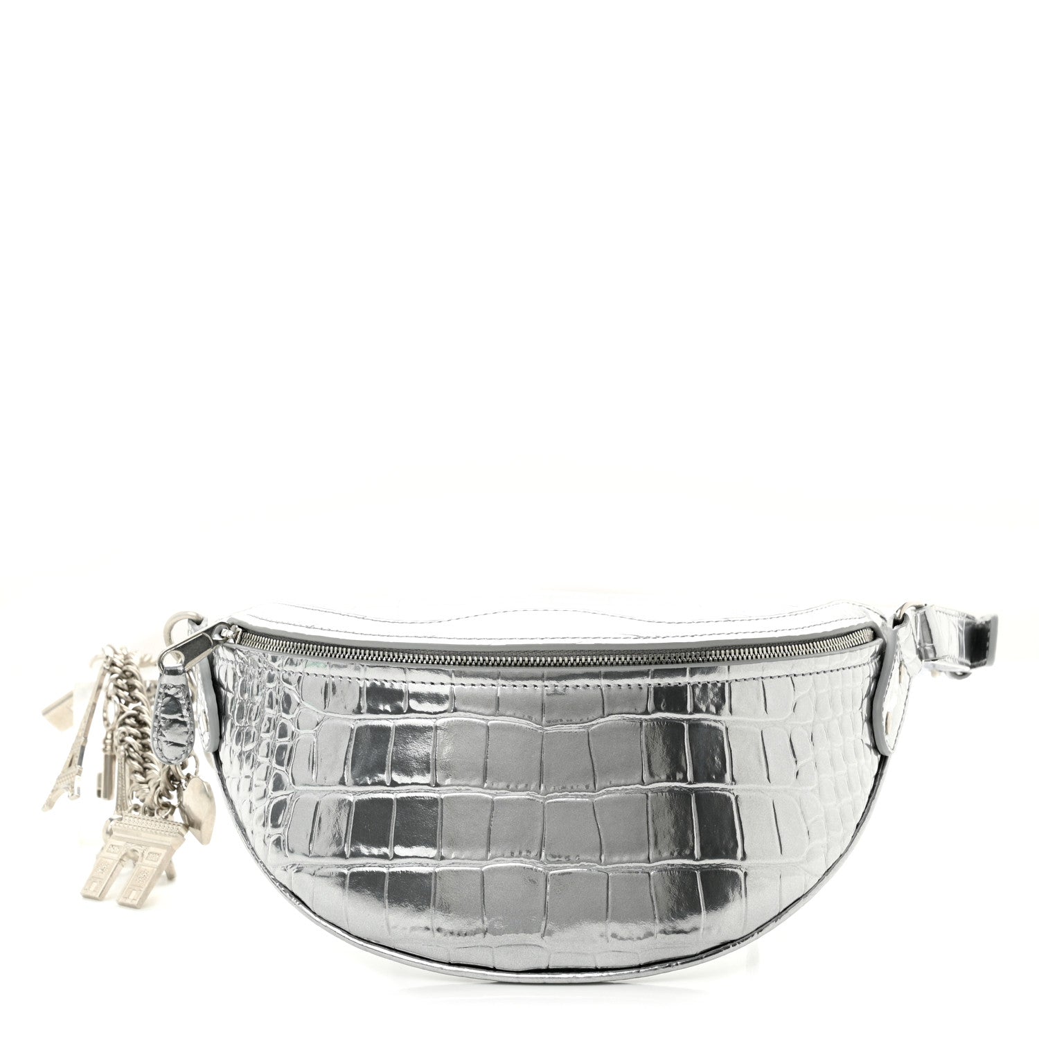 Balenciaga Metallic Calfskin Crocodile Embossed Quilted Souveniers Charms Belt Bag Silver 1 of 9